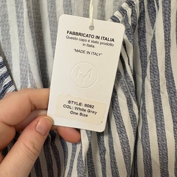 Beach Cover Up Swimsuit New Collection Made in Italy One Size White Blue Stripes - Picture 7 of 9